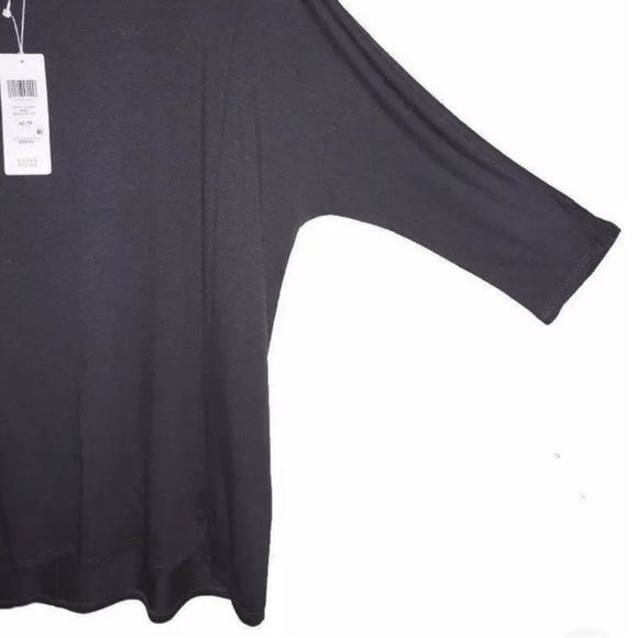 Eileen Fisher VINTAGE Top Jersey Ballet Neck XSmall 2 4 Bark Notched Hem NWT - Picture 3 of 12